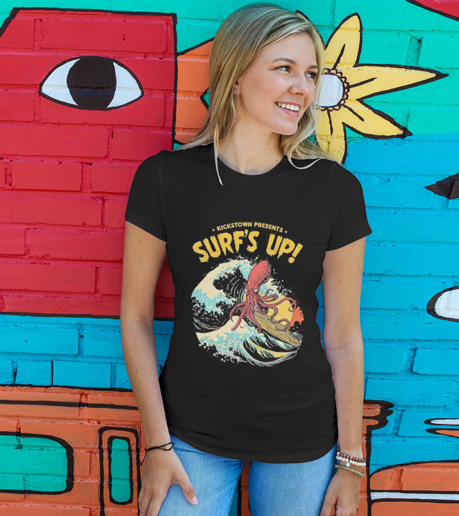 Kickstown Presents Surf's Up Octopus Riding Wave T-Shirt