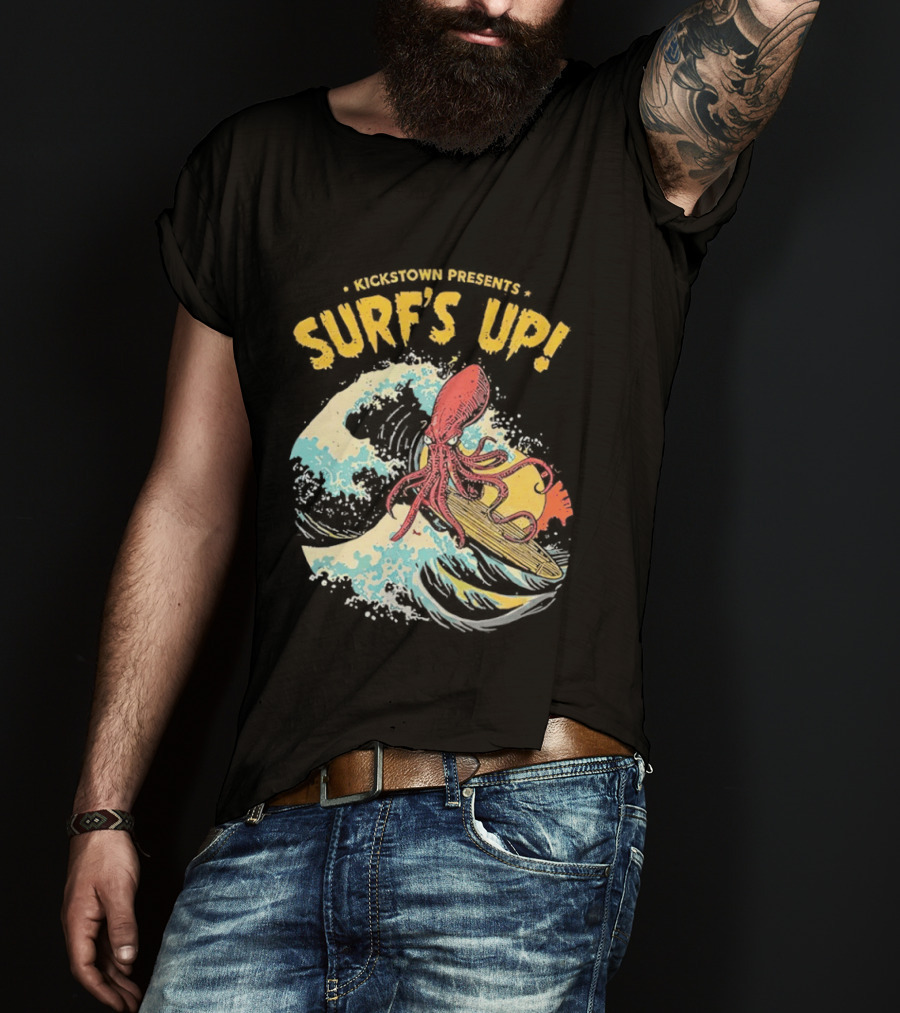 Kickstown Presents Surf's Up Octopus Riding Wave T-Shirt