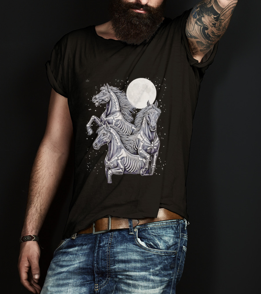 Three Horse Moon Día De Los Muertos Skeleton Horse T-Shirt