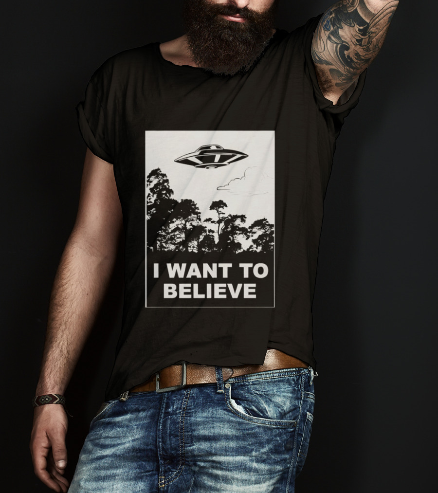 UFO I Want To Believe Flying Saucer Forest T-Shirt