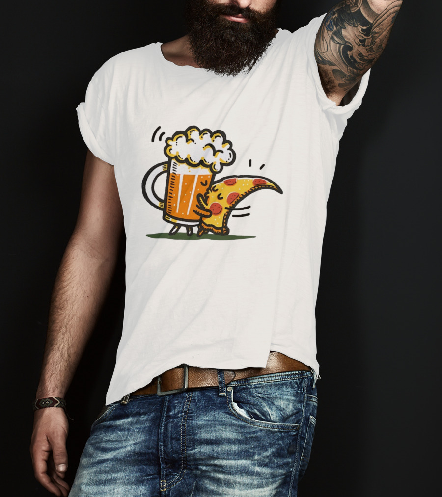 Beer And Pizza A Match Made In Heaven Little Bit Of You Hugging Slice T-Shirt