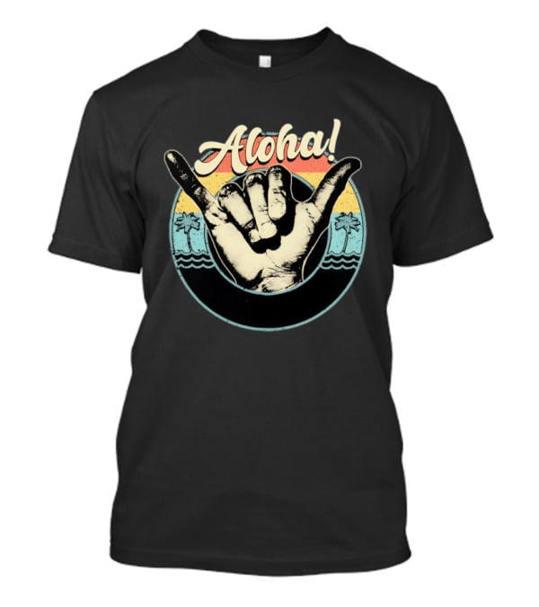Aloha Shaka Hand Gesture Tropical Sunset With Palm Trees T-Shirt