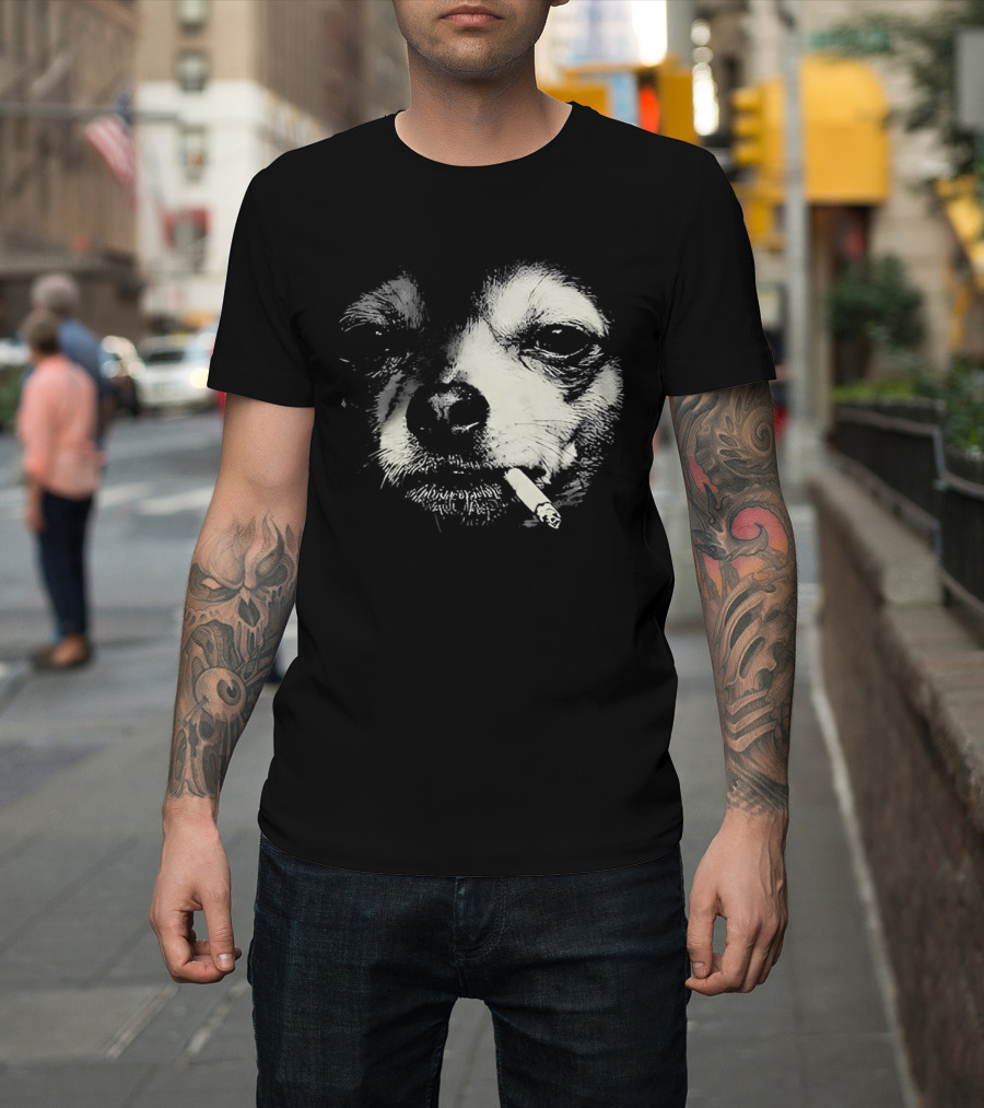 Chihuahua Smoking Cigarette Black And White T-Shirt