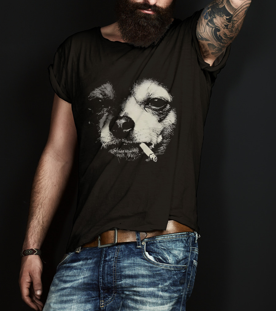 Chihuahua Smoking Cigarette Black And White T-Shirt