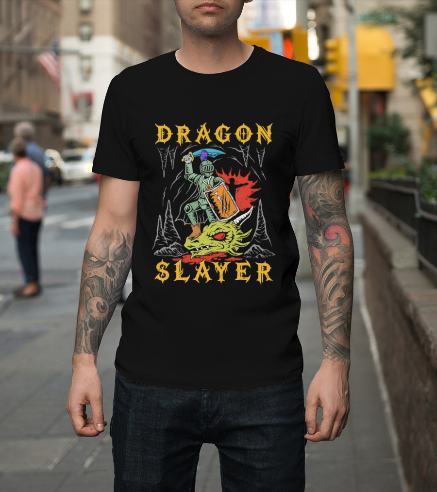 Dragon Slayer Knight Conquering Fiery Beast T-Shirt