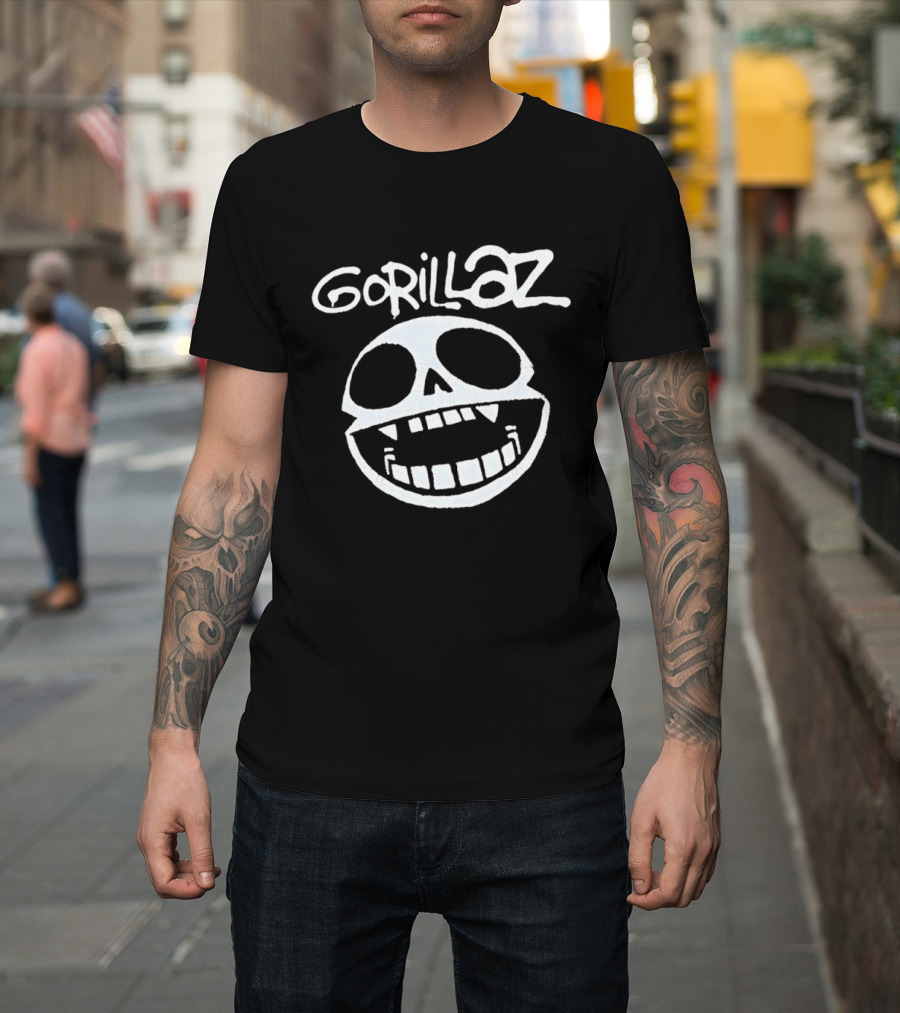 Gorillaz Band Skull Art White Grinning Face T-Shirt