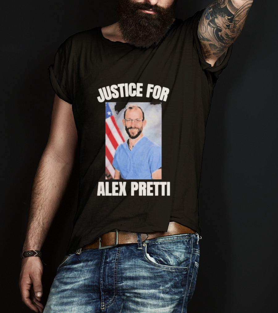 Justice For Alex Pretti American Flag Dedication T-Shirt
