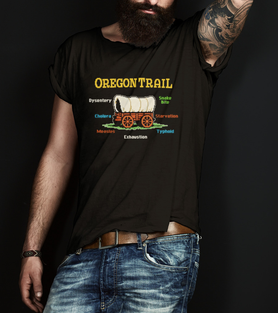 Oregon Trail Dysentery Snake Bite Cholera Starvation Wagon Pixel T-Shirt