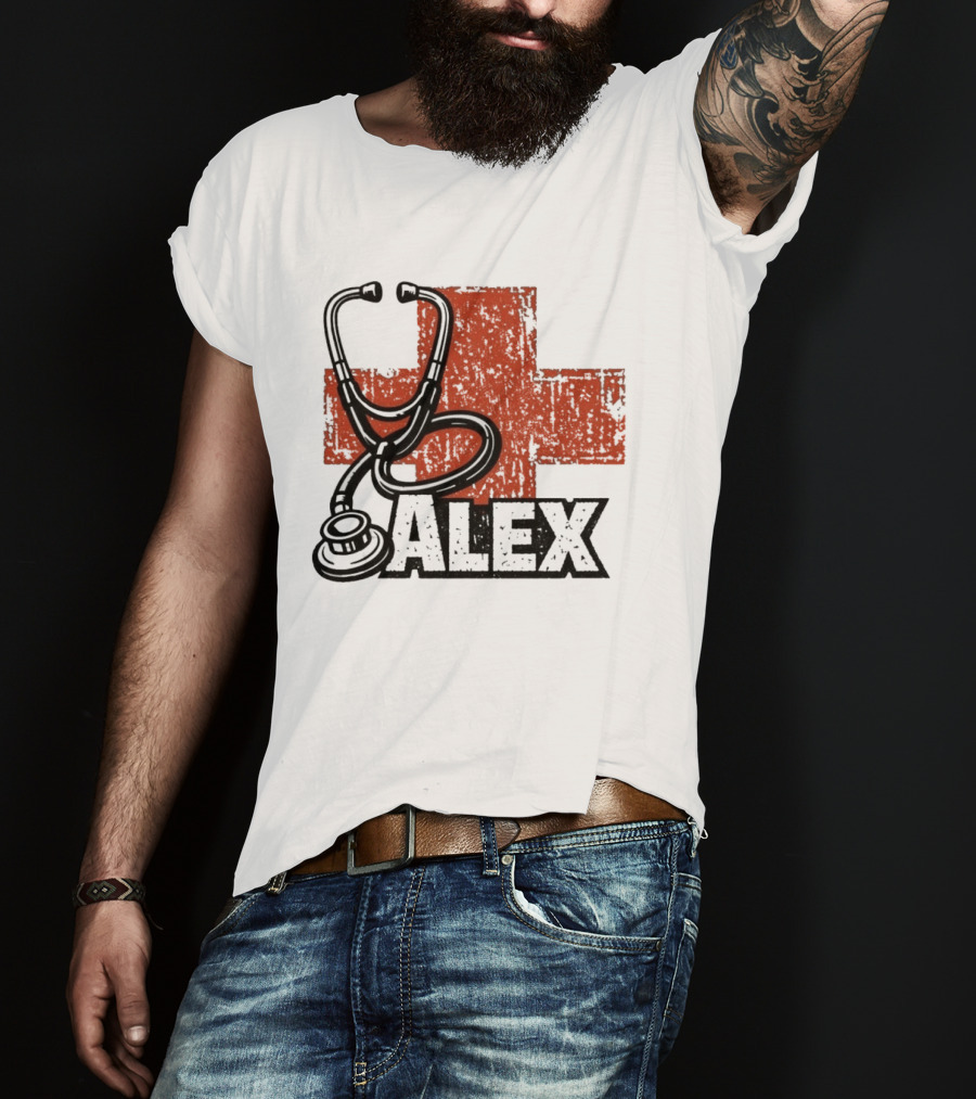 Alex Stethoscope Red Cross ICU Nurse T-Shirt