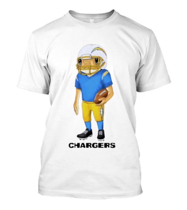 Bad Bunny X Los Angeles Chargers Collaboration Concho With Cartoon Football Player T-Shirt