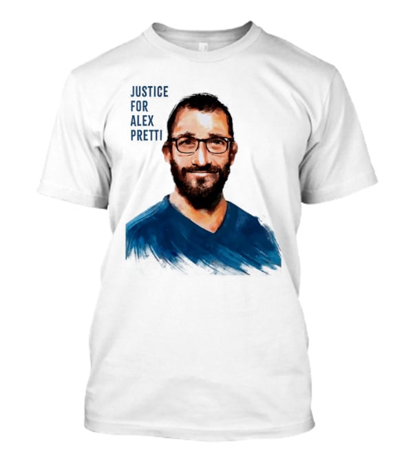 Justice For Alex Pretti Painting Portrait With Glasses And Blue T-Shirt