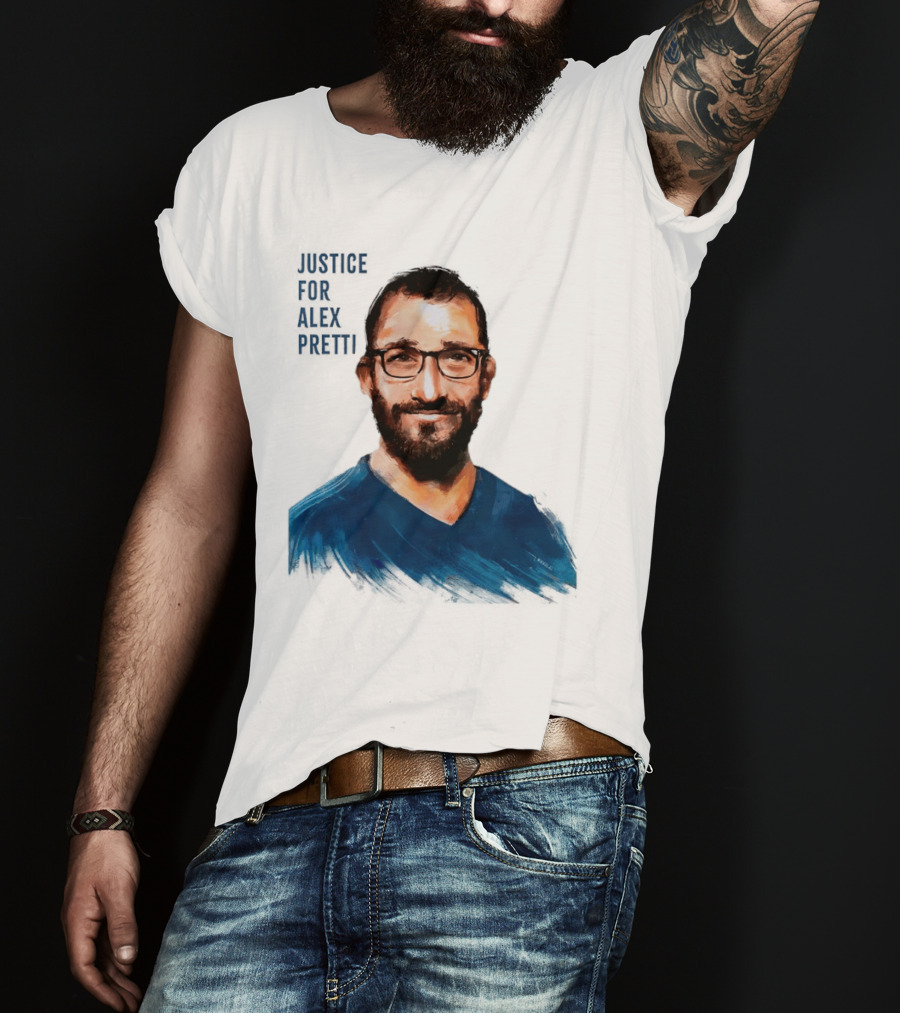 Justice For Alex Pretti Painting Portrait With Glasses And Blue T-Shirt