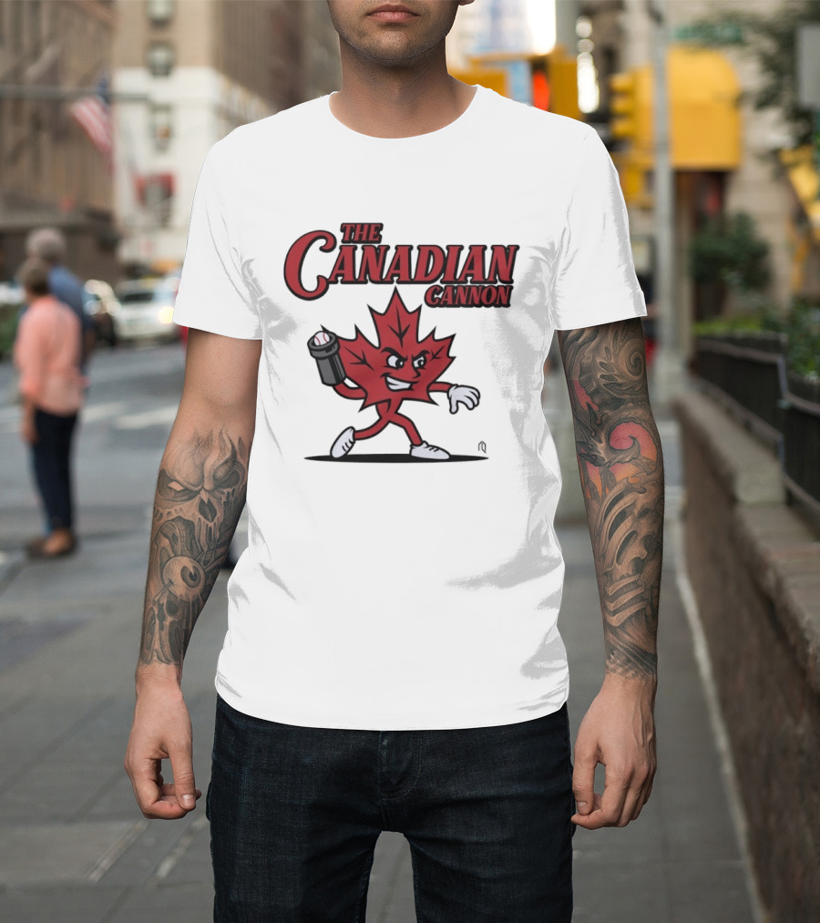 The Canadian Cannon Maple Leaf Character Baseball T-Shirt