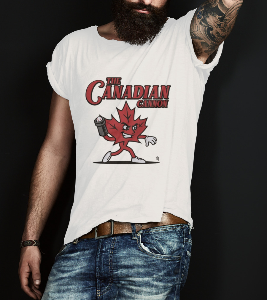 The Canadian Cannon Maple Leaf Character Baseball T-Shirt
