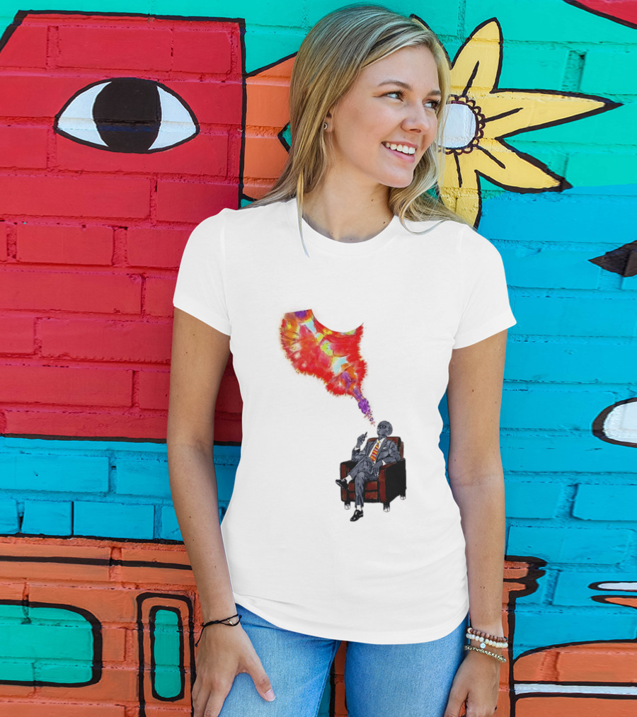 Finished Quazar Smoking Cosmic Alien In Suit With Colorful Smoke T-Shirt