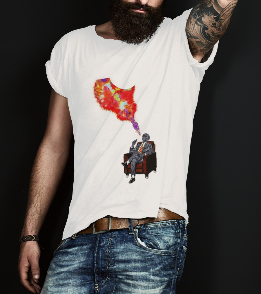 Finished Quazar Smoking Cosmic Alien In Suit With Colorful Smoke T-Shirt