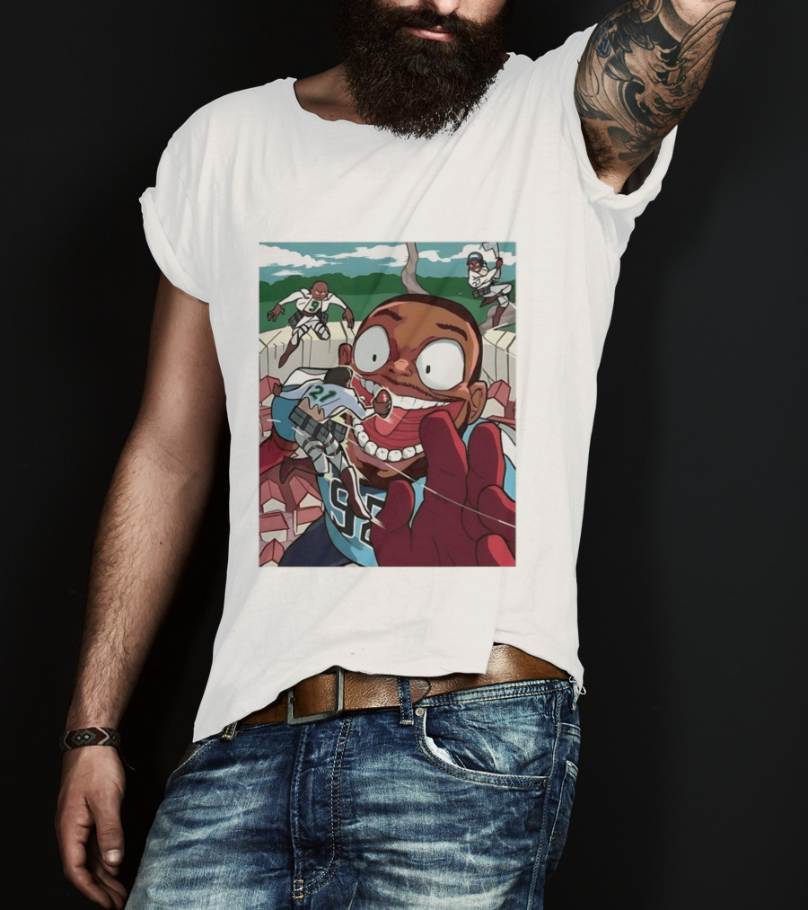 Seattle Seahawks Titan Down Football Cartoon Action Scene T-Shirt