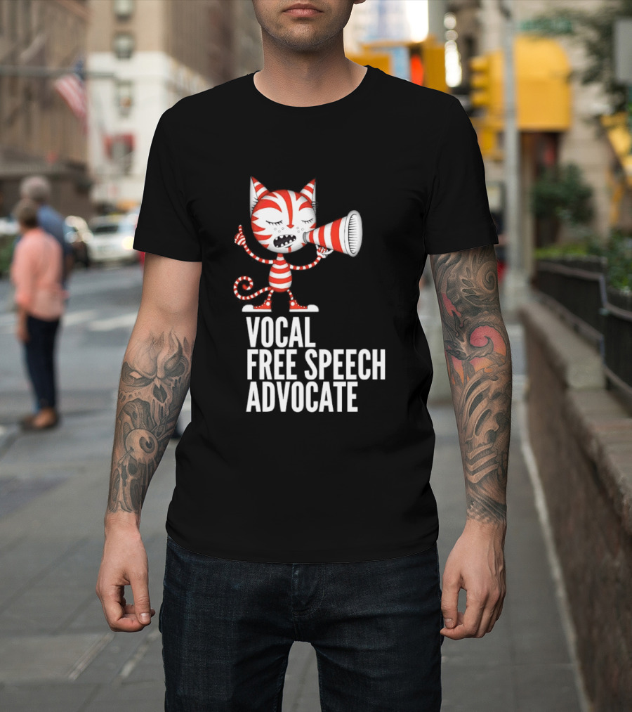 Cat Vocal Free Speech Advocate Megaphone Red Striped T-Shirt