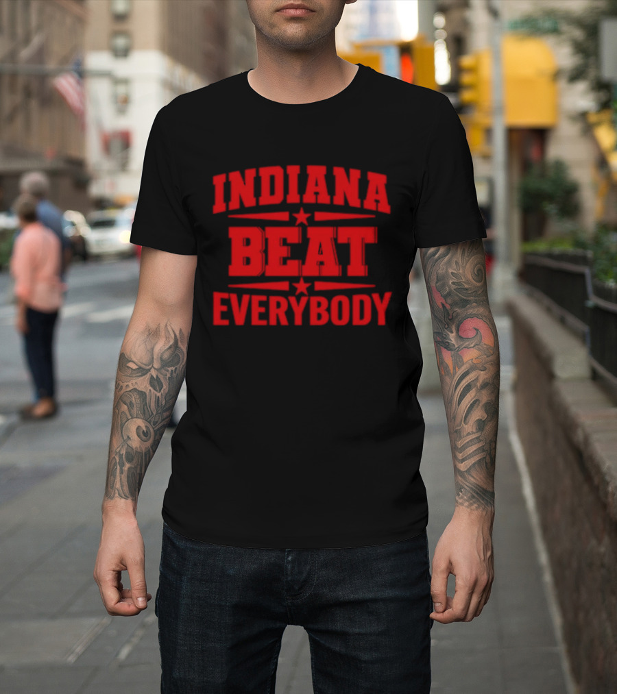Indiana Beat Everybody Text With Stars And Bars T-Shirt