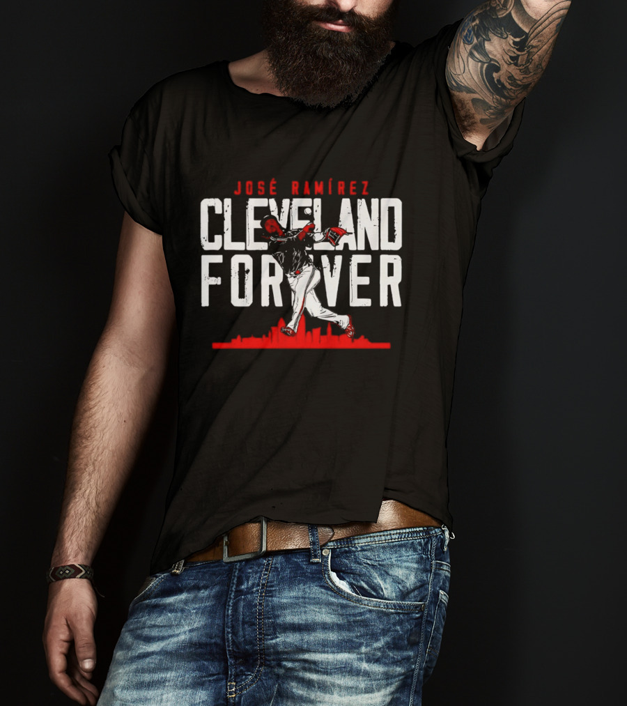 José Ramírez Cleveland Forever Baseball Skyline T-Shirt