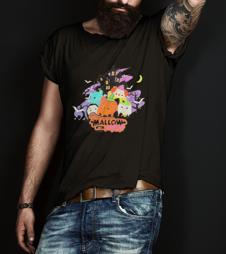 Month Of The Mallow Mash Halloween Haunted House Cats T-Shirt
