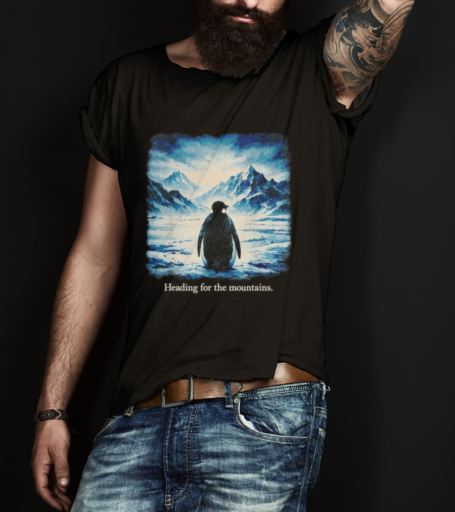 Penguin But Why Heading For The Mountains Scenic Landscape T-Shirt