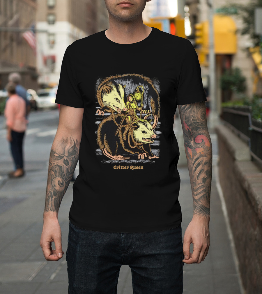 Women Riding Opossum Critter With Lantern And Chains T-Shirt