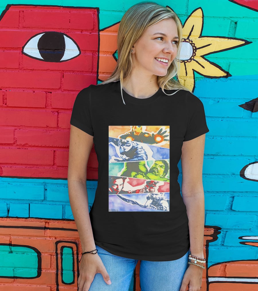Avengers Iron Man Captain America Hulk Black Widow Thor Watercolor Comic Characters T-Shirt