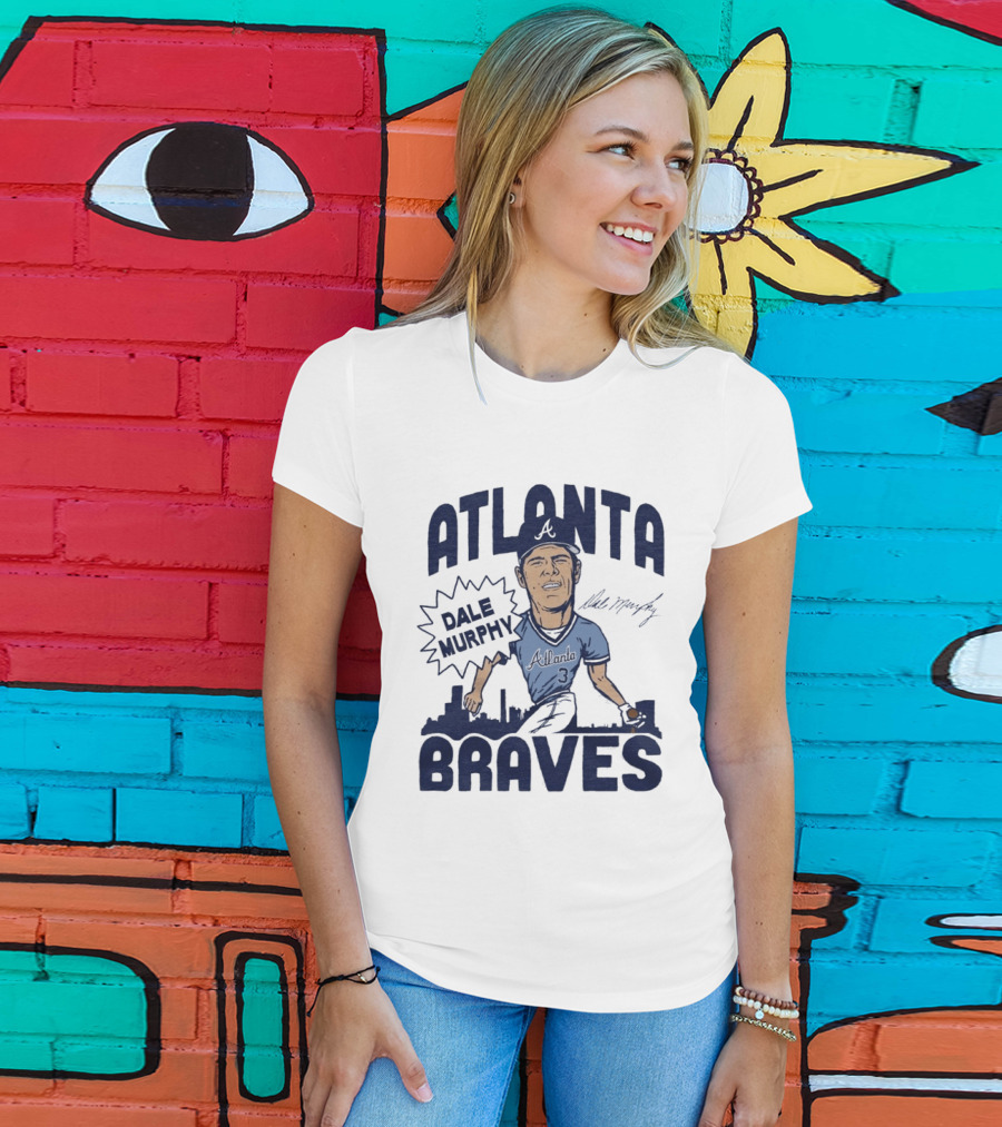 Atlanta Braves Dale Murphy Cartoon Autograph Skyline Baseball T-Shirt