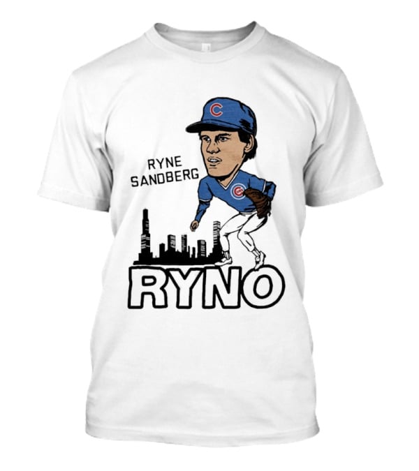 Ryne Sandberg Ryno Chicago Cubs Cartoon Skyline T-Shirt