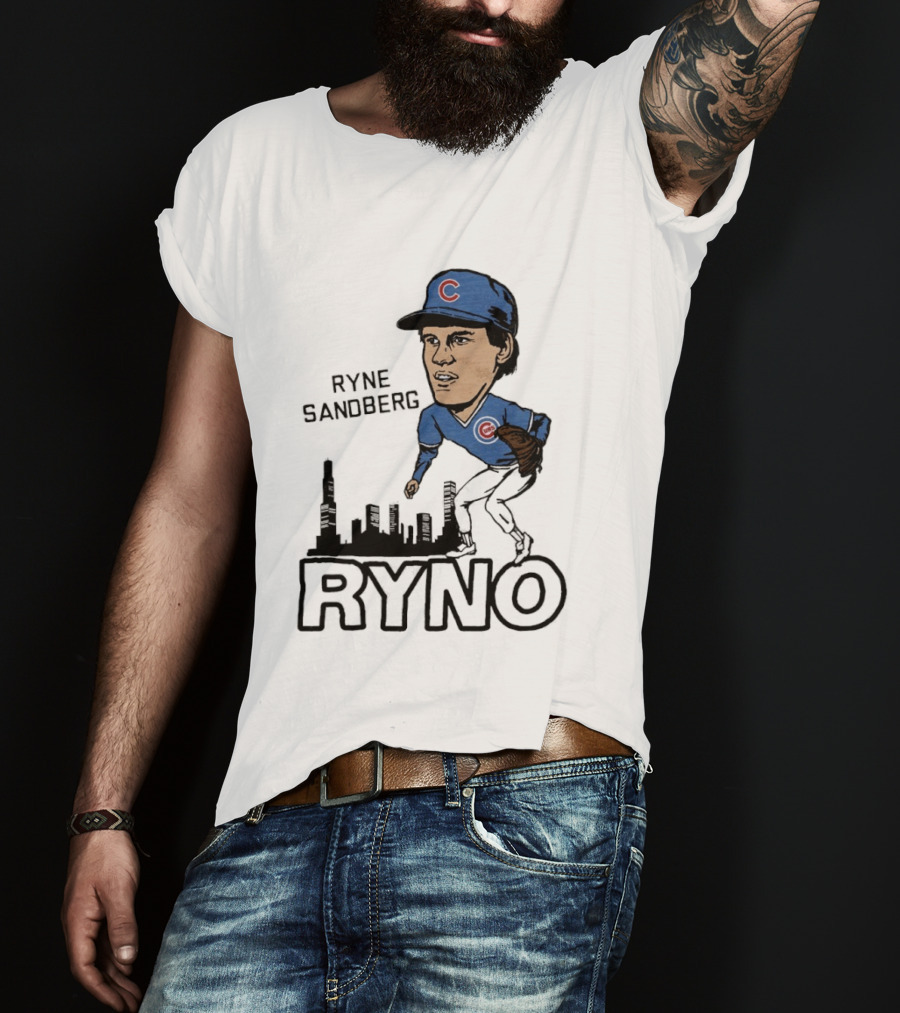 Ryne Sandberg Ryno Chicago Cubs Cartoon Skyline T-Shirt
