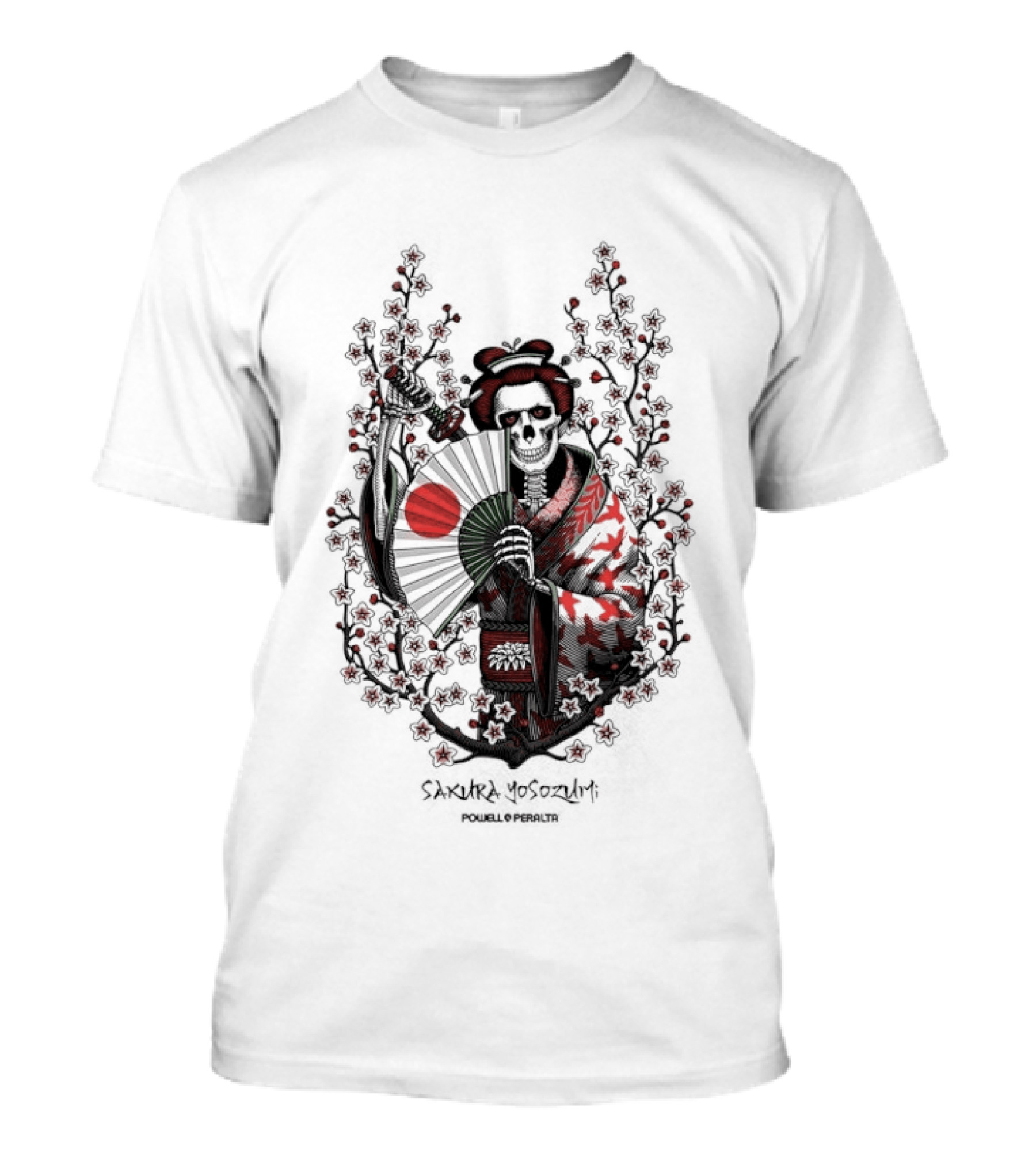 Skeleton Powell Peralta Sakura Yosozumi Samurai With Roses And Fan T-Shirt