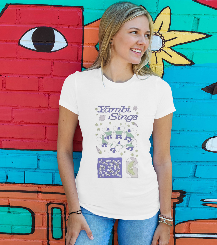 Yambi Sings Crying Is The Coolest I Do It All The Time Moon And Stars Cats T-Shirt