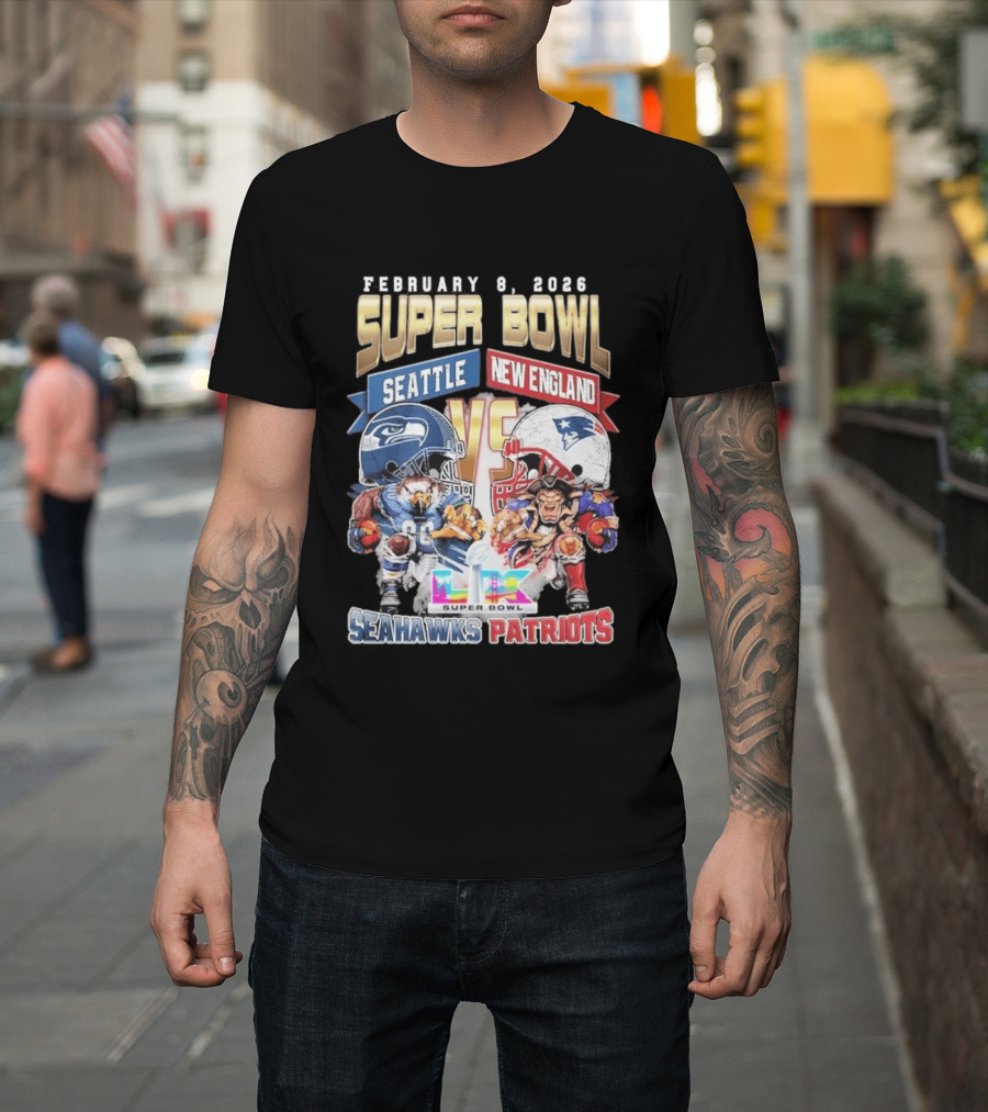 Seahawks Patriots February 8 2026 Super Bowl LX Seattle New England Matchup T-Shirt