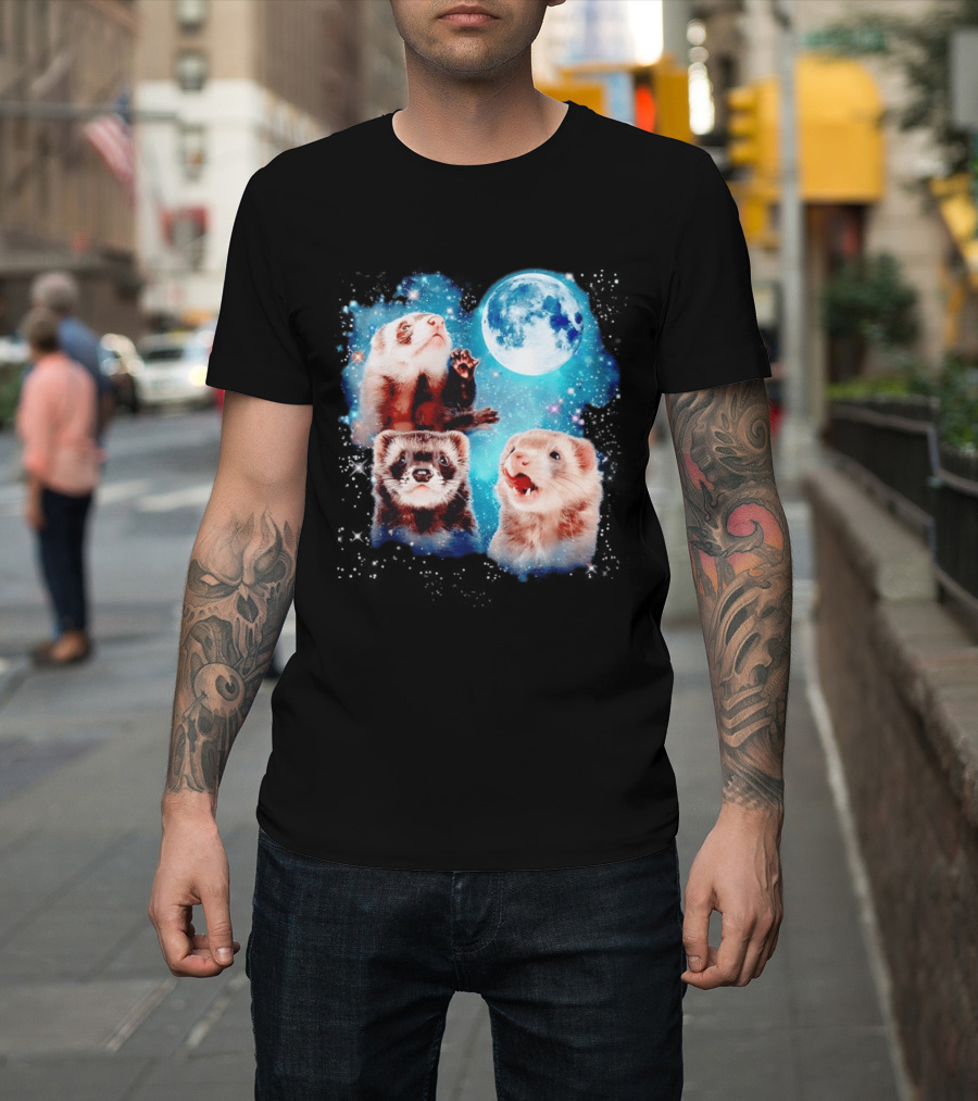 Ferret Trio With Full Moon And Starlit Sky T-Shirt