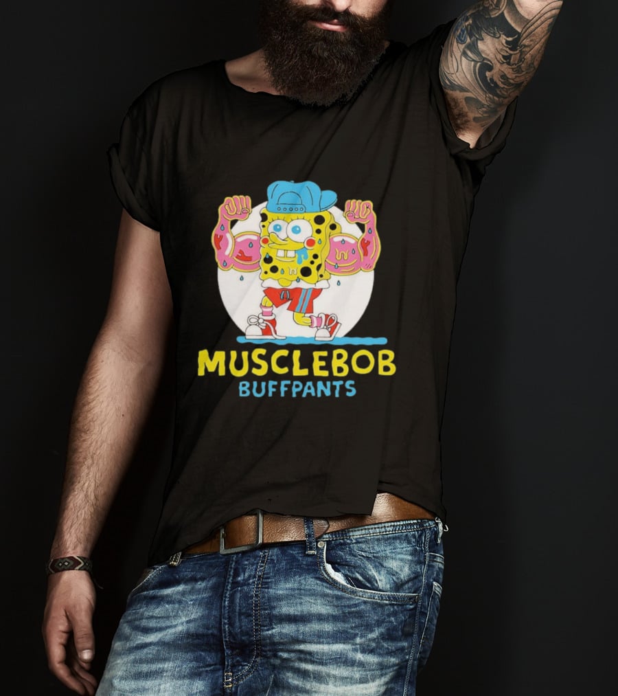 Musclebob Buffpants Flexing Cartoon Character Vibrant Athletic T-Shirt