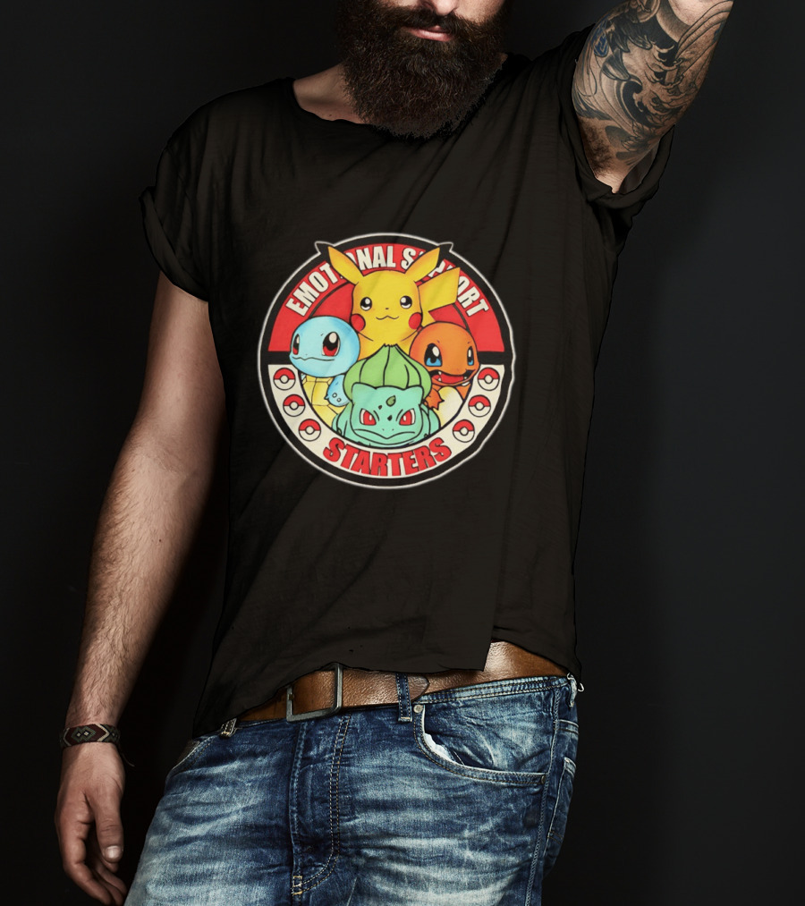 Emotional Support Starters Pikachu Squirtle Charmander Bulbasaur T-Shirt