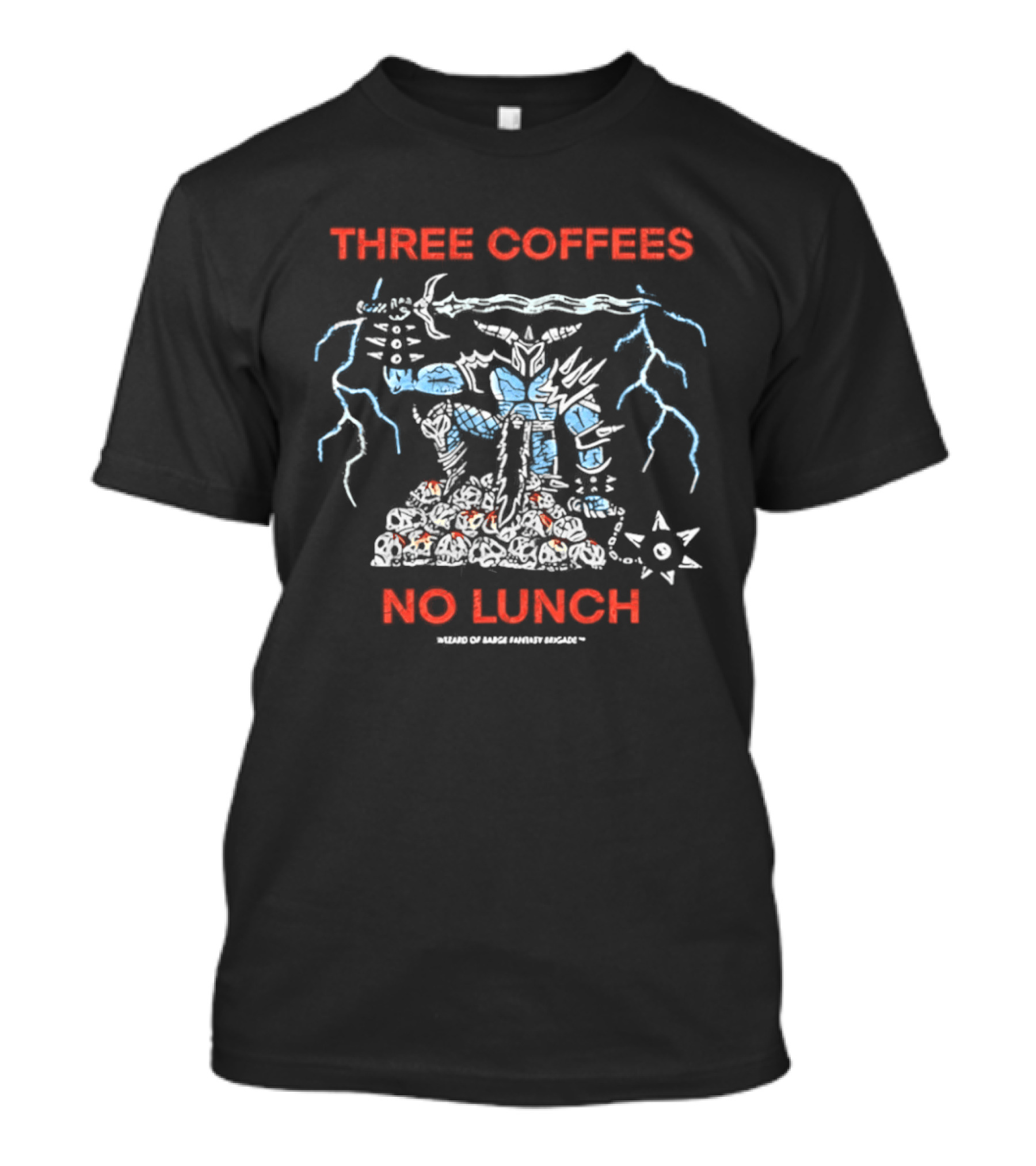 Three Coffees No Lunch Robot Lightning Starburst T-Shirt
