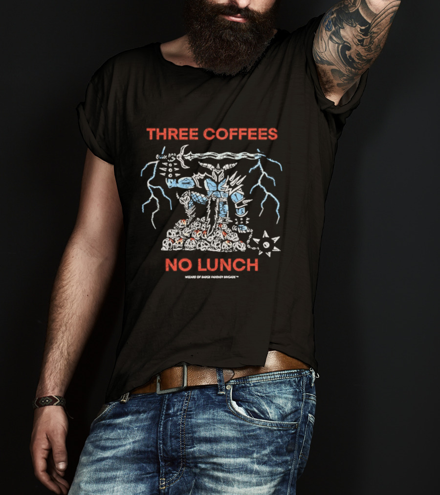 Three Coffees No Lunch Robot Lightning Starburst T-Shirt