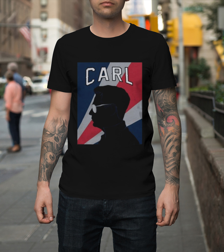 CARL Silhouette With Red And Blue Angled Stripes T-Shirt