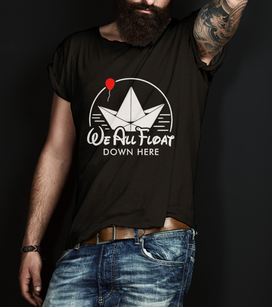 We All Float Down Here Red Balloon Paper Boat T-Shirt