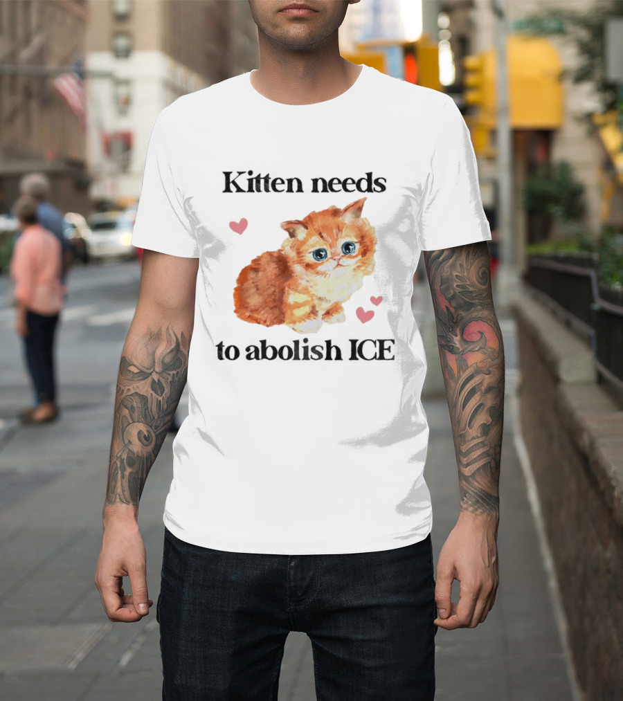 Kitten Needs To Abolish ICE Cute Cat With Hearts T-Shirt