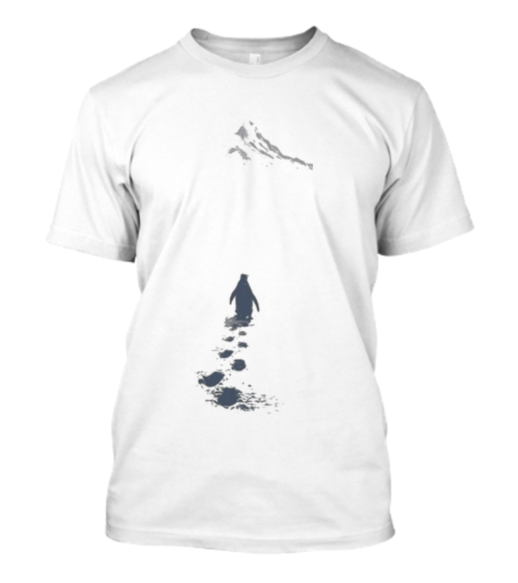 Nihilist Penguin Following Footprints Across White Snow T-Shirt