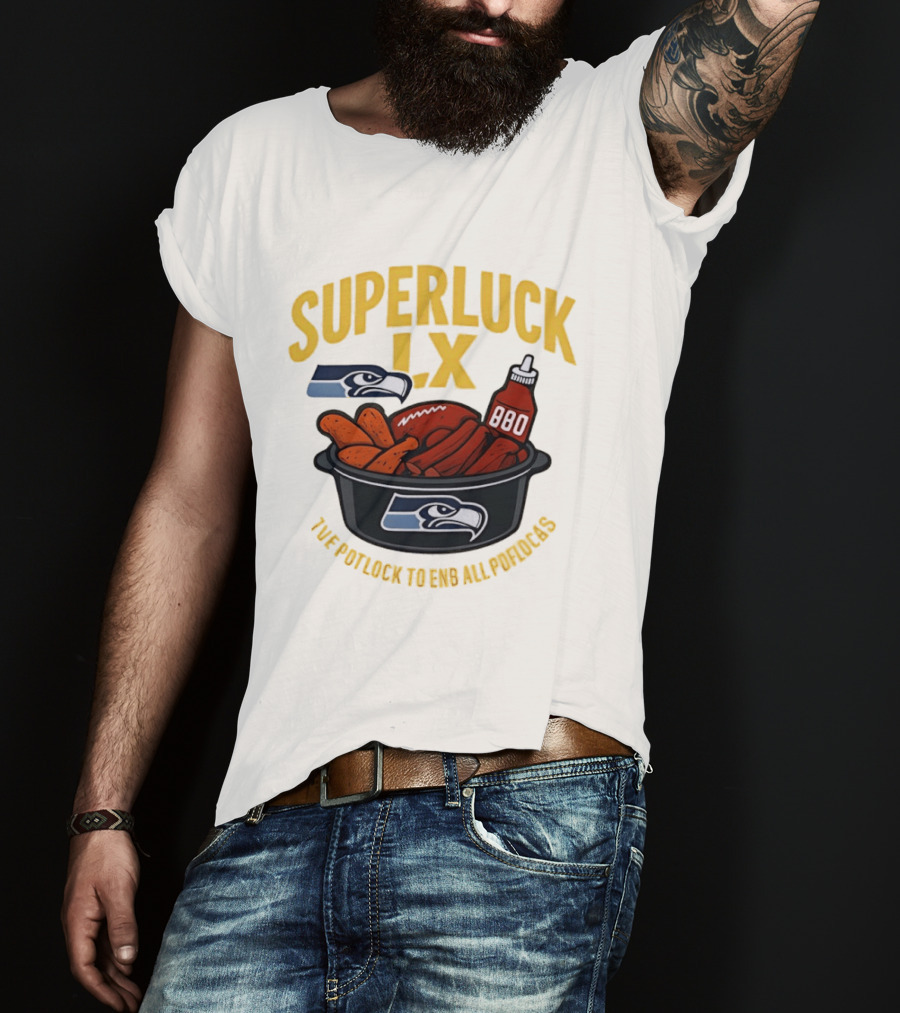 SuperLuck LX Seattle Seahawks Potluck BBQ Football T-Shirt