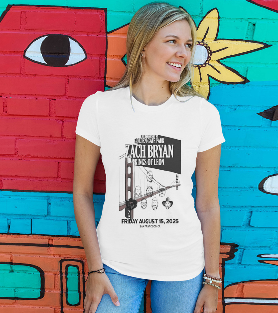Zach Bryan Kings Of Leon Golden Gate Park San Francisco August 15 2025 Tour T-Shirt
