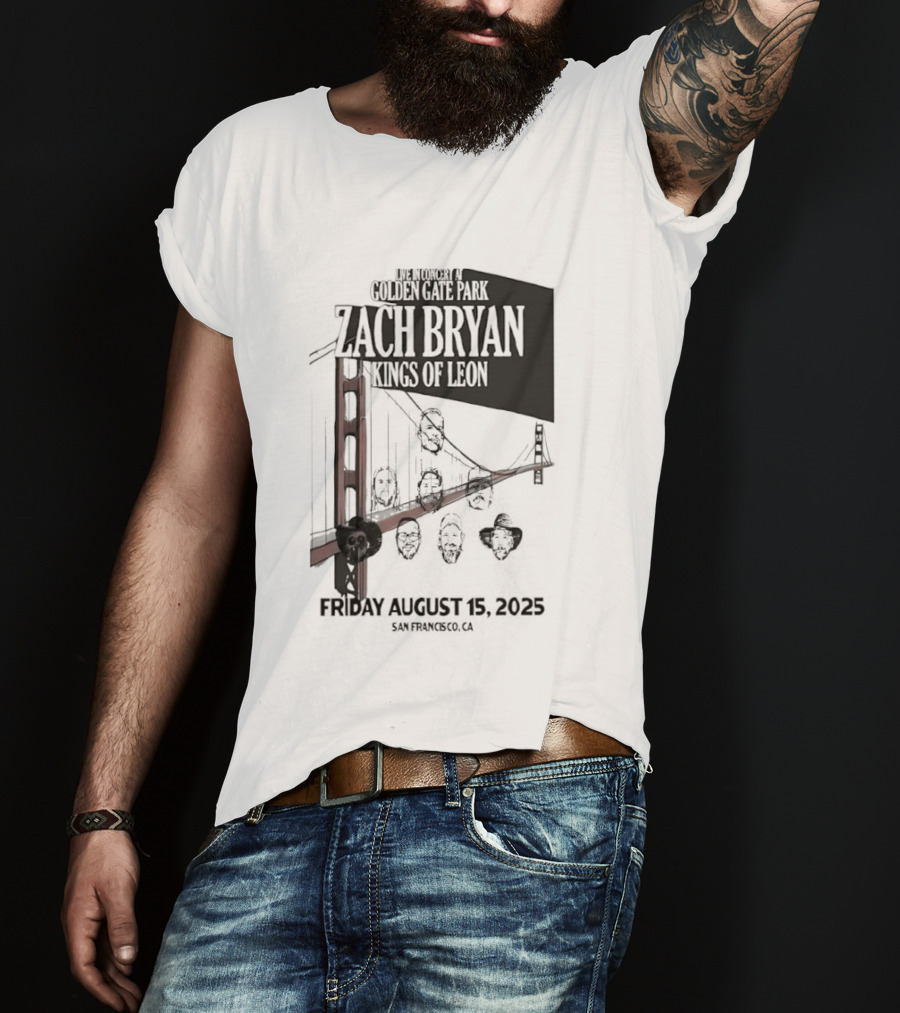 Zach Bryan Kings Of Leon Golden Gate Park San Francisco August 15 2025 Tour T-Shirt