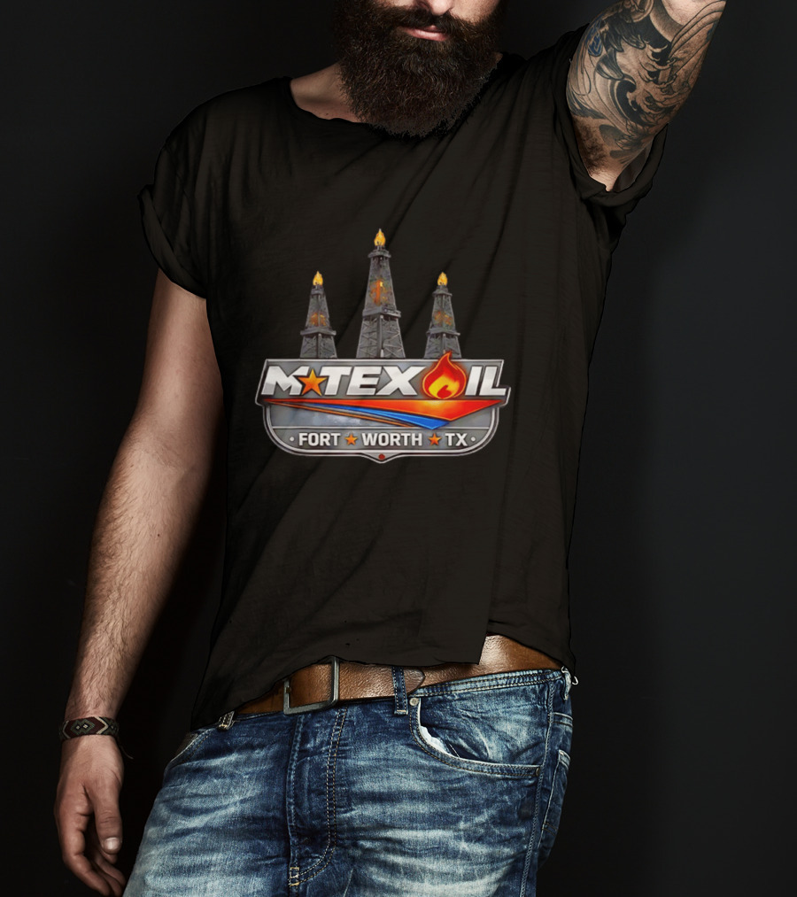 Mtex Oil Fort Worth TX Three Burning Oil Derricks T-Shirt
