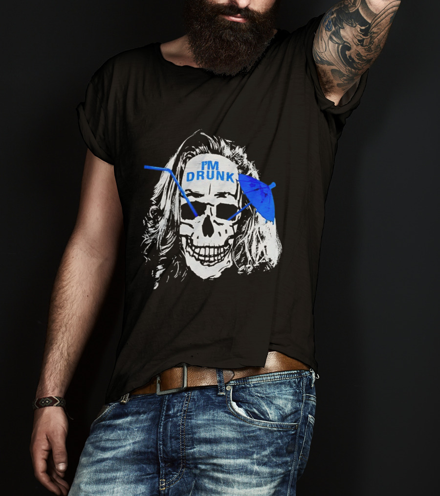Skull I'm Drunk Brannigan Blue Straw Umbrella T-Shirt