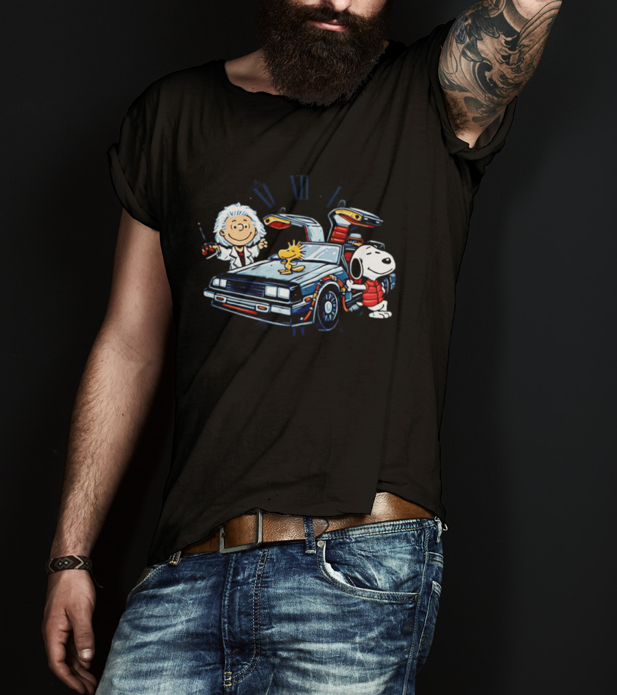 Snoopy Woodstock Back To The Future DeLorean T-Shirt