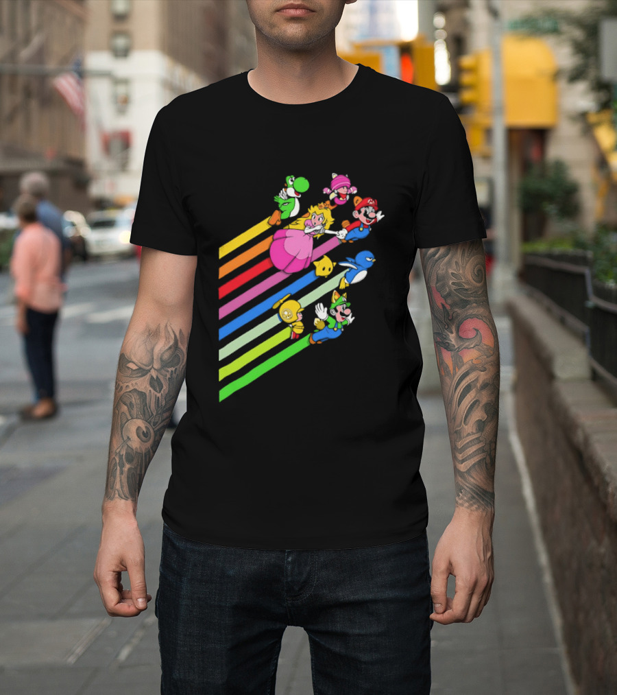 Super Mario Yoshi Princess Peach Rainbow Flight Adventure T-Shirt